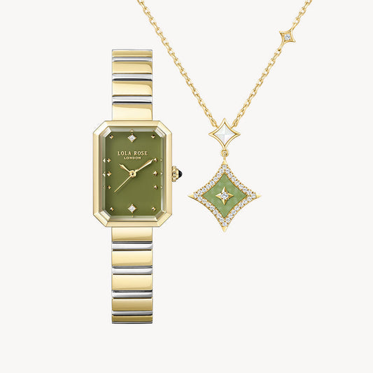 Ms. Lola Green Onyx Watch & Aventurine Necklace Gift Set