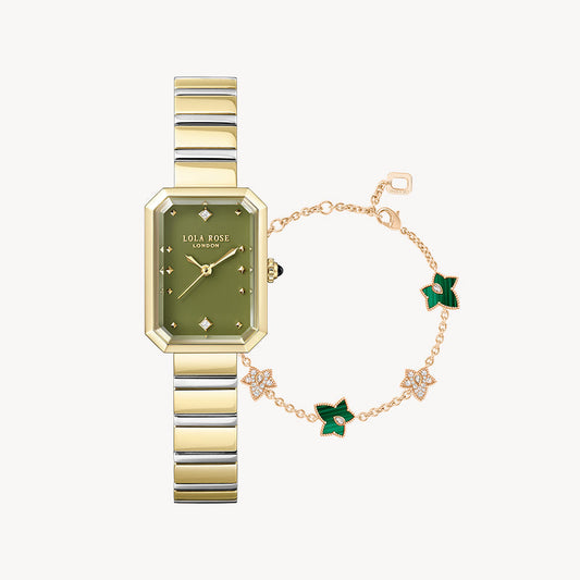 Ms. Lola Green Onyx Watch & Malachite Bracelet Gift Set