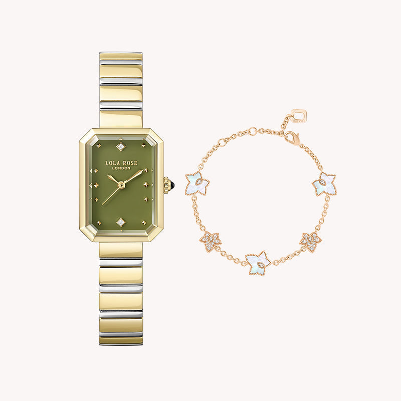 Ms. Lola Green Onyx Watch & Mother of Pearl Bracelet Gift Set
