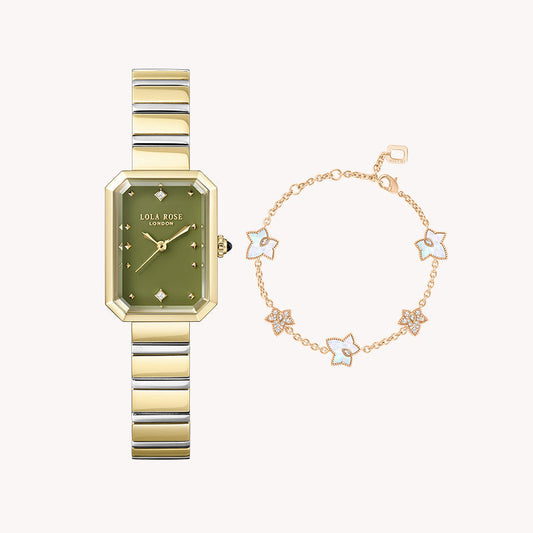 Ms. Lola Green Onyx Watch & Mother of Pearl Bracelet Gift Set
