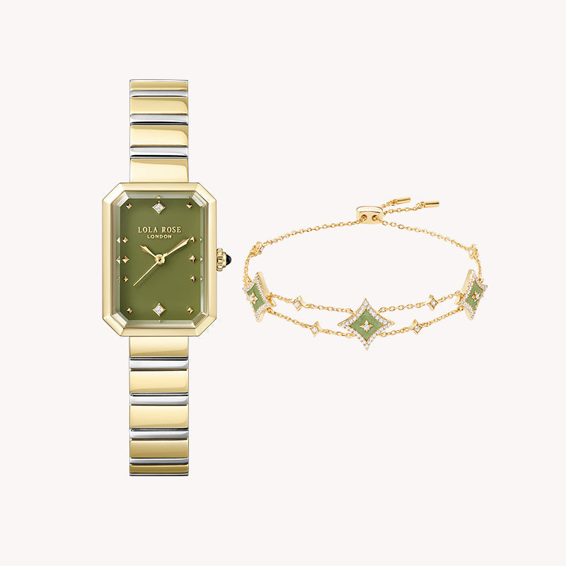 Ms. Lola Green Onyx Watch & Aventurine Star Charm Bracelet Gift Set