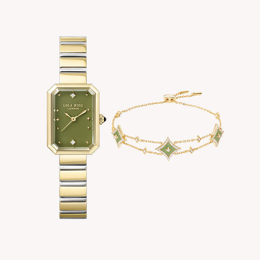 Ms. Lola Green Onyx Watch & Aventurine Star Charm Bracelet Gift Set