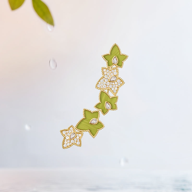 Lola Rose x AHALOLO Ivy Collection Green Calcite Brooch, 5-leaf motif