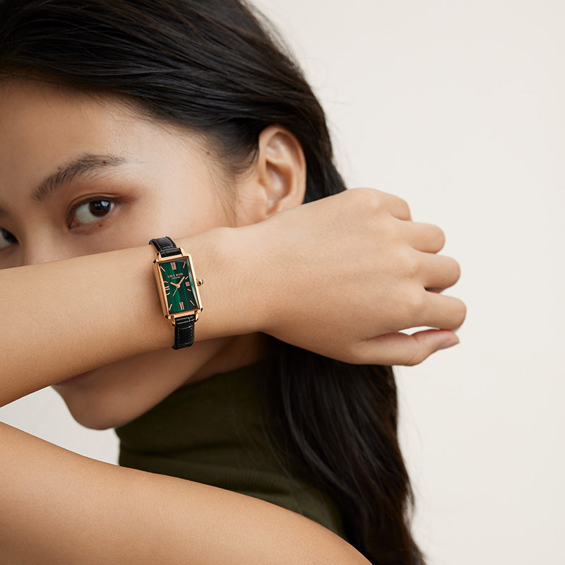 Slender Waist Malachite Textured Watch with Two Strap Set