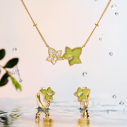 Lola Rose x AHALOLO lvy Collection Green Calcite Necklace, 2-leaf motif