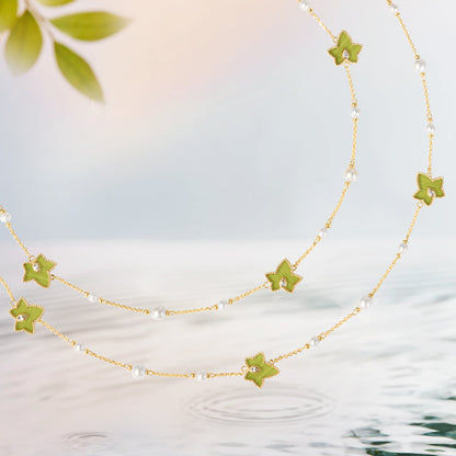 Lola Rose x AHALOLO Ivy Collection Long Green Calcite Necklace, 10-leaf motif