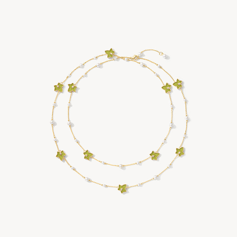 Lola Rose x AHALOLO Ivy Collection Long Green Calcite Necklace, 10-leaf motif