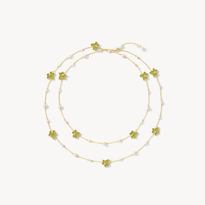 Lola Rose x AHALOLO Ivy Collection Long Green Calcite Necklace, 10-leaf motif