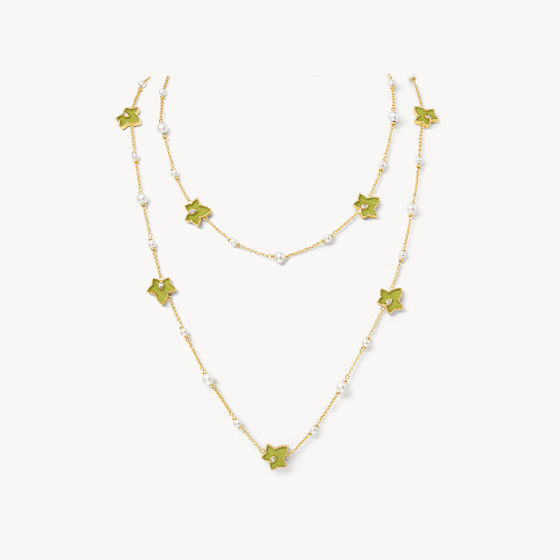 Lola Rose x AHALOLO Ivy Collection Long Green Calcite Necklace, 10-leaf motif