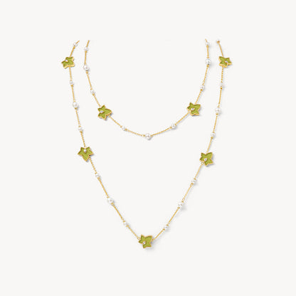 Lola Rose x AHALOLO Ivy Collection Long Green Calcite Necklace, 10-leaf motif