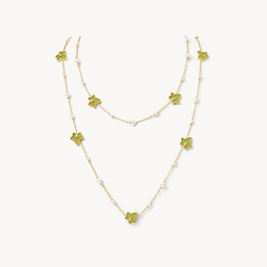 Lola Rose x AHALOLO Ivy Collection Long Green Calcite Necklace, 10-leaf motif