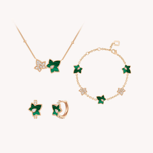 Malachite Bead Necklace & Earrings & Bracelet Gift Set