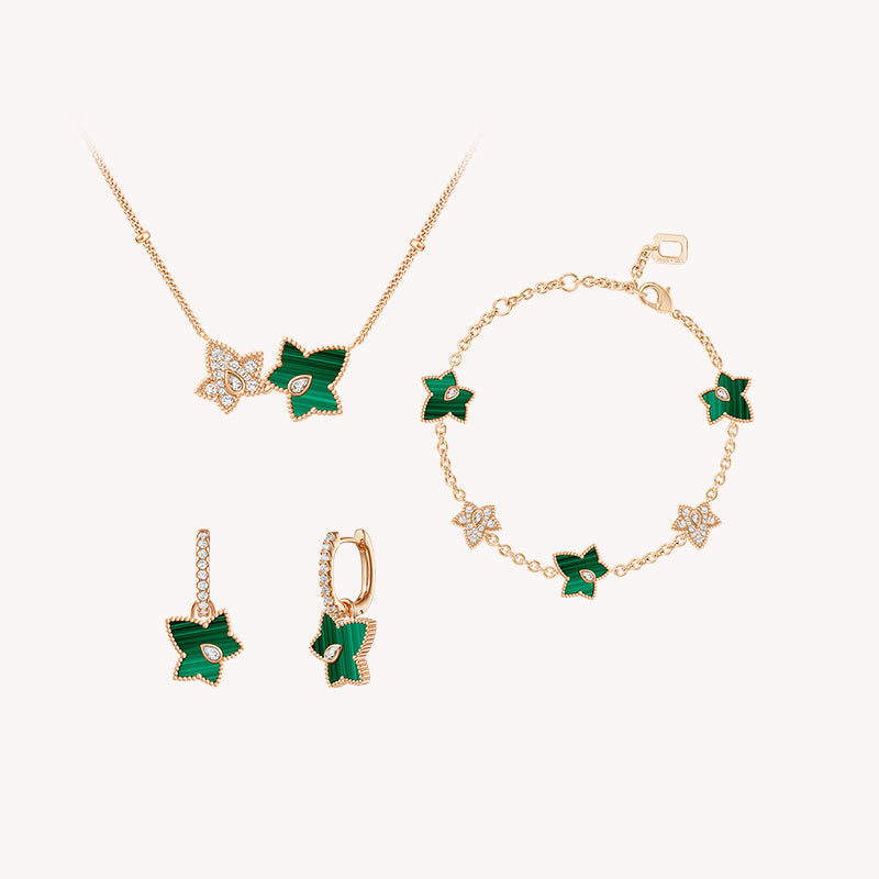 Malachite Bead Necklace & Earrings & Bracelet Gift Set