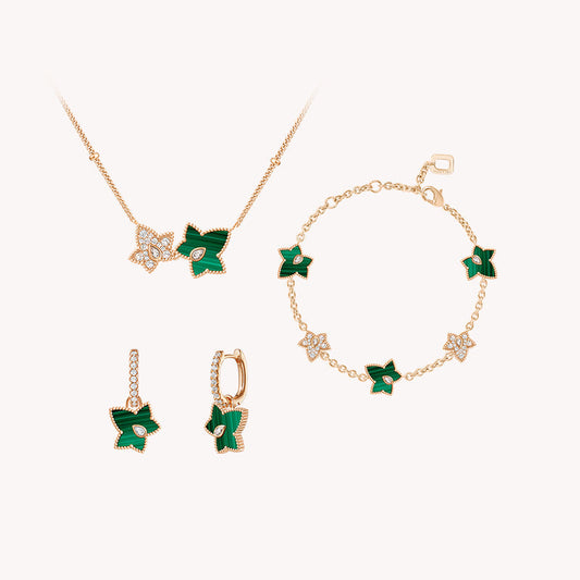 Malachite Bead Necklace & Earrings & Bracelet Gift Set