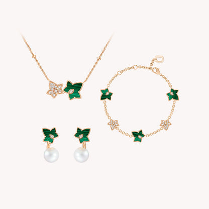 Malachite Bead Necklace & Earrings & Bracelet Gift Set
