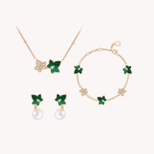 Malachite Bead Necklace & Earrings & Bracelet Gift Set