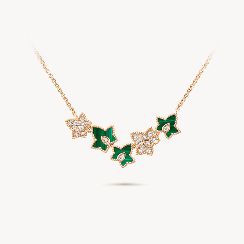 [New In] Malachite Bead Necklace, 5-leaf motif