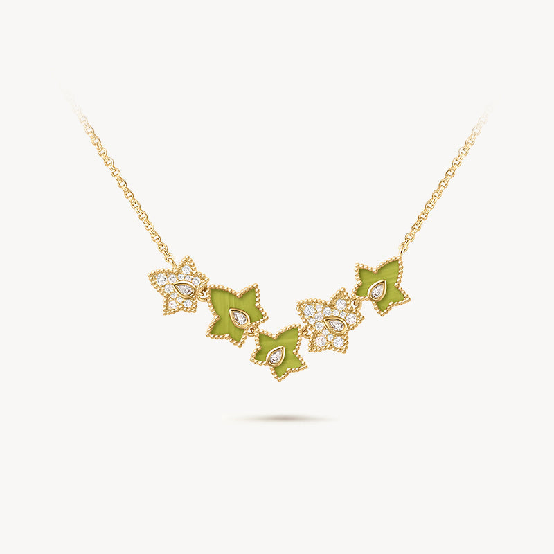 Lola Rose x AHALOLO Ivy Collection Green Calcite Necklace, 5-leaf motif