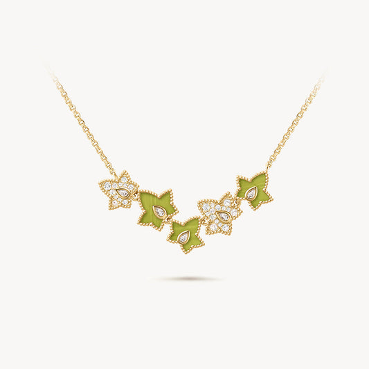 Lola Rose x AHALOLO Ivy Collection Green Calcite Necklace, 5-leaf motif