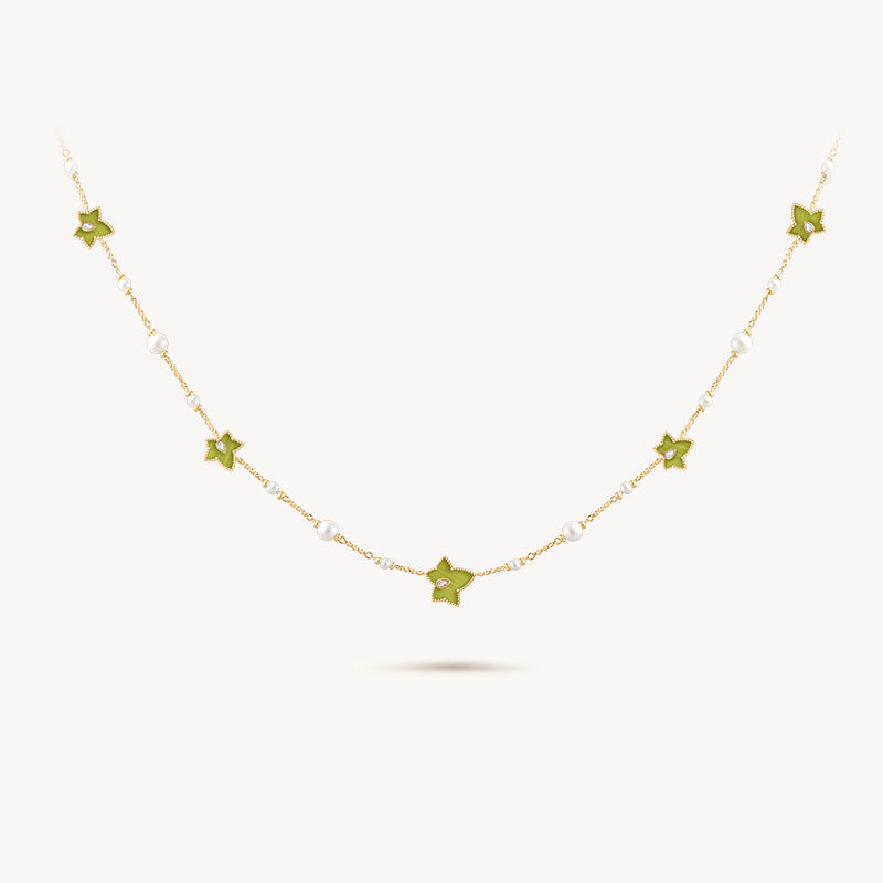 Lola Rose x AHALOLO Ivy Collection Green Calcite Necklace, 5-leaf motif