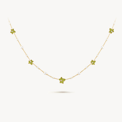 Lola Rose x AHALOLO Ivy Collection Green Calcite Necklace, 5-leaf motif