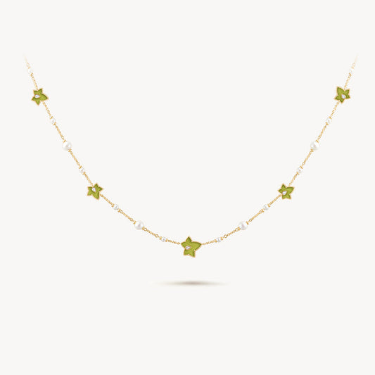 Lola Rose x AHALOLO Ivy Collection Green Calcite Necklace, 5-leaf motif