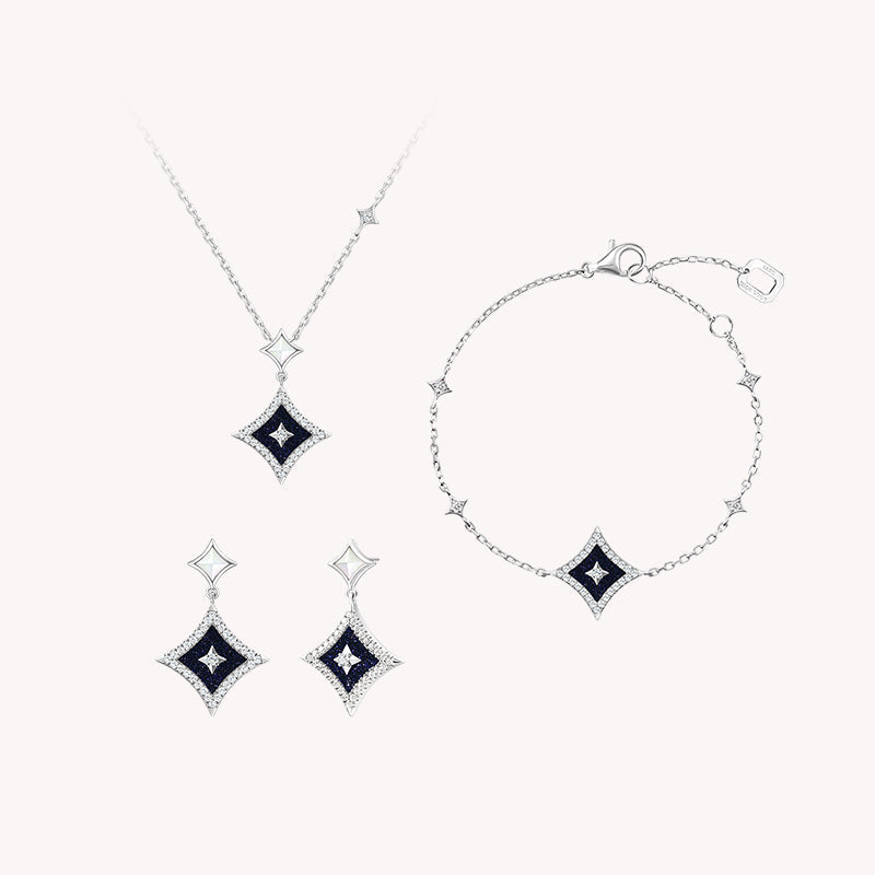 Blue Sandstone Necklace & Earrings & Bracelet Gift Set