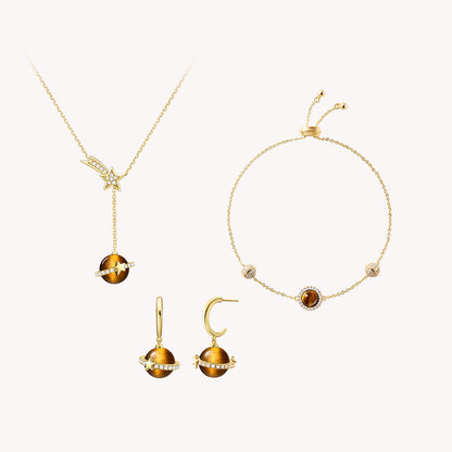 Tiger's Eye Necklace & Earrings & Bracelet Gift Set