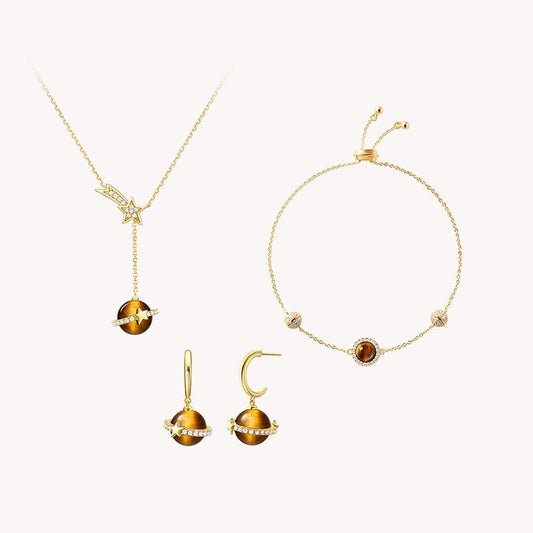 Tiger's Eye Necklace & Earrings & Bracelet Gift Set