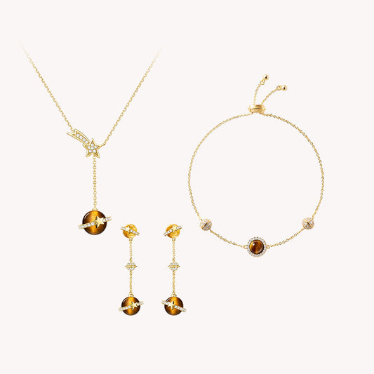 Tiger's Eye Necklace & Earrings & Bracelet Gift Set
