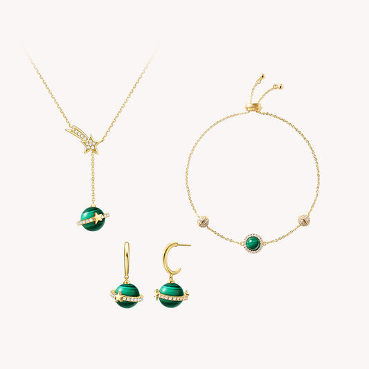 Malachite Necklace & Earrings & Bracelet Gift Set