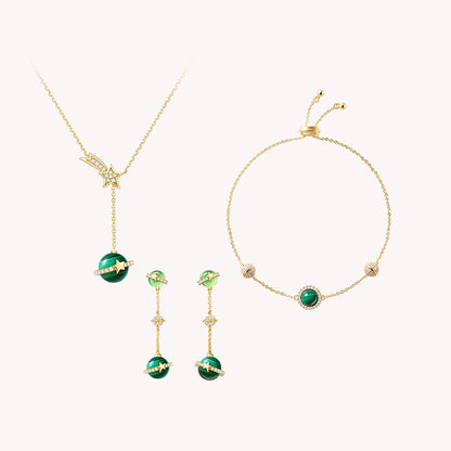Malachite Necklace & Earrings & Bracelet Gift Set