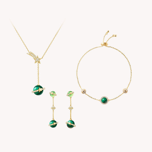 Malachite Necklace & Earrings & Bracelet Gift Set