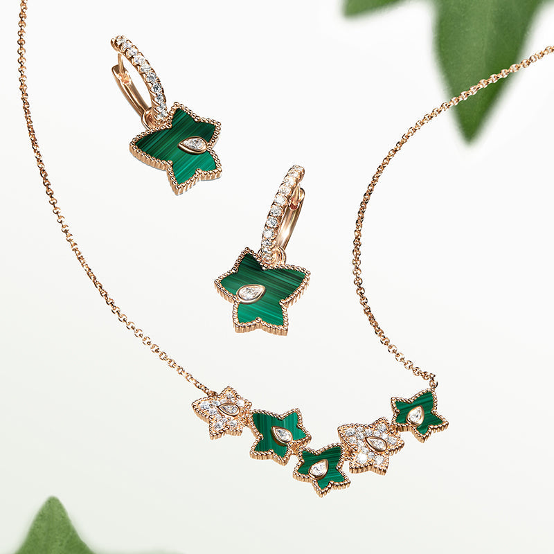 [New In] Malachite Bead Necklace, 5-leaf motif