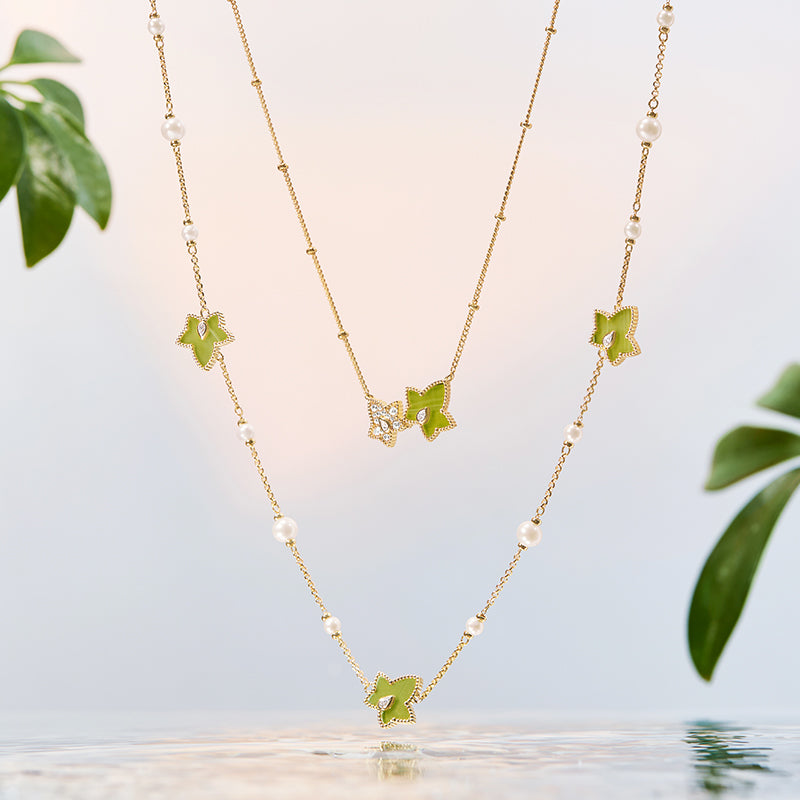 Lola Rose x AHALOLO Ivy Collection Long Green Calcite Necklace, 10-leaf motif