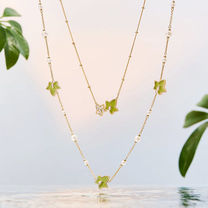 Lola Rose x AHALOLO Ivy Collection Long Green Calcite Necklace, 10-leaf motif