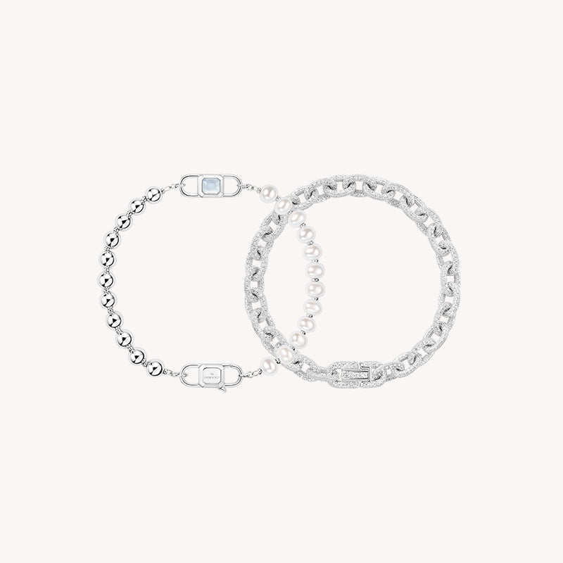 Urban Oval Chain & Pearl Crystal Bracelet Gift Set