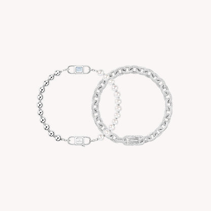 Urban Oval Chain & Pearl Crystal Bracelet Gift Set