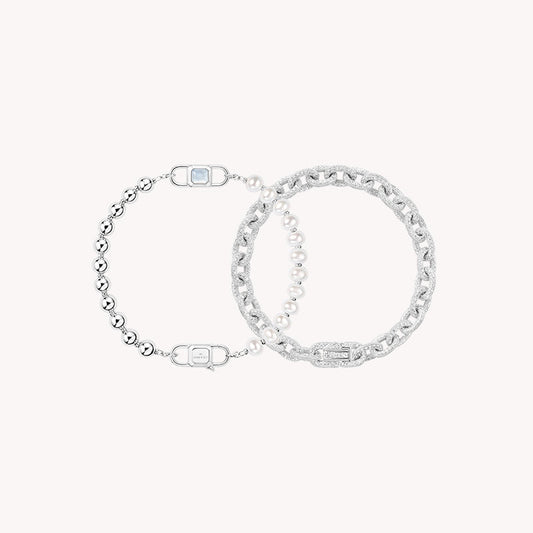 Urban Oval Chain & Pearl Crystal Bracelet Gift Set
