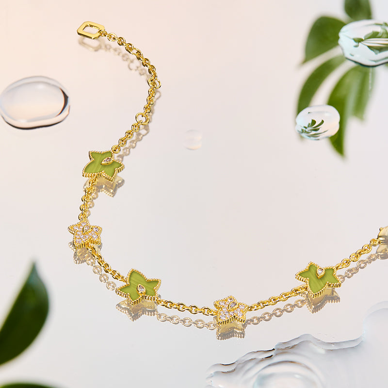 Lola Rose x AHALOLO Ivy Collection Green Calcite Bracelet, 5 leaf motif