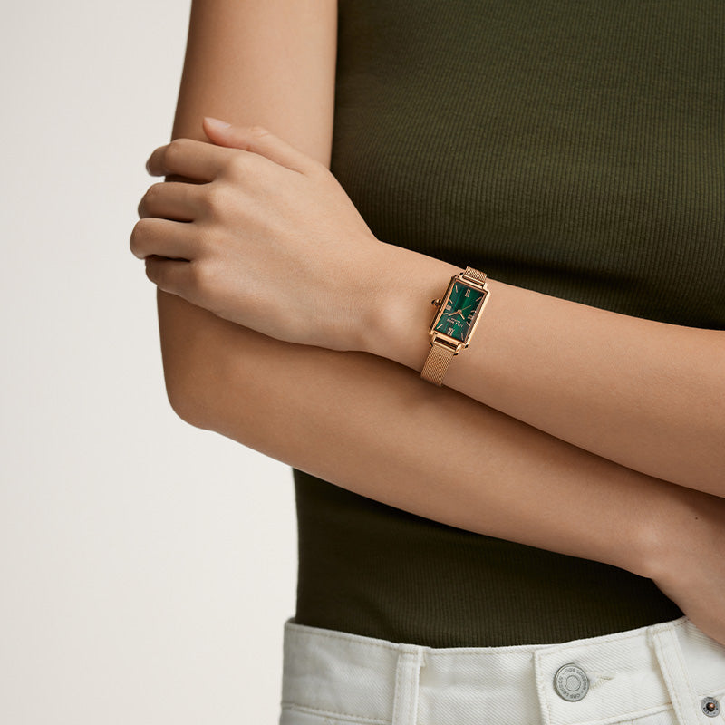 Slender Waist Malachite Textured Watch with Two Strap Set