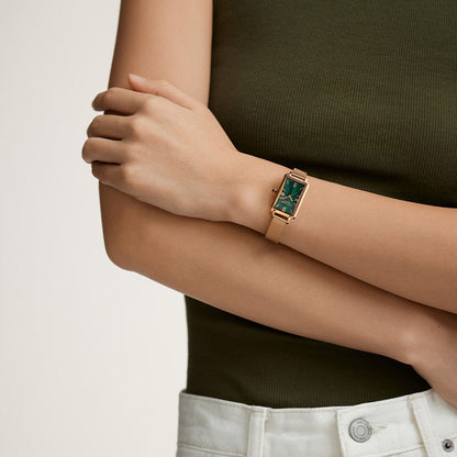 Slender Waist Malachite Textured Watch with Two Strap Set