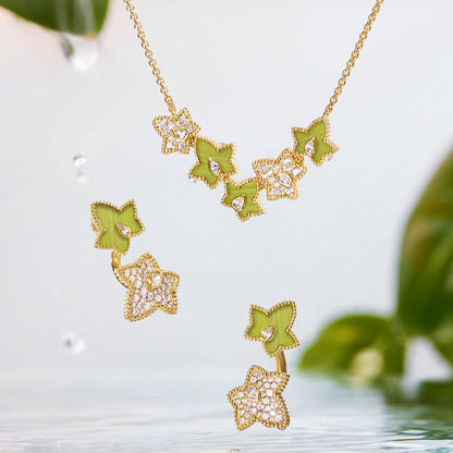 Lola Rose x AHALOLO Ivy Collection Green Calcite Necklace, 5-leaf motif