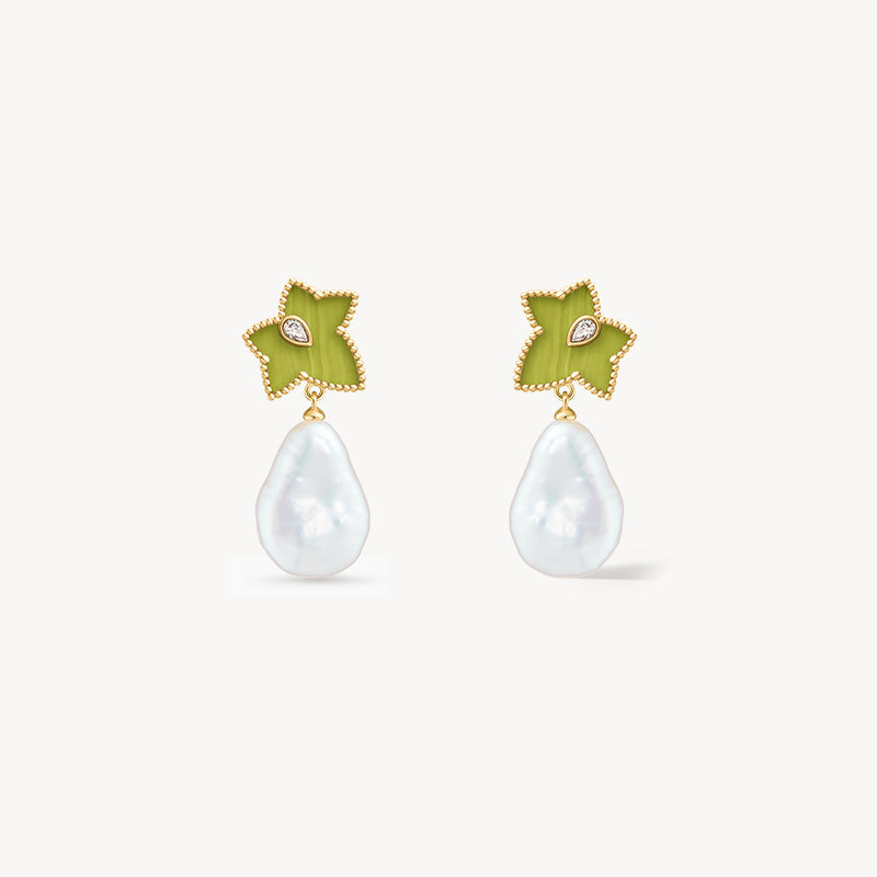 Lola Rose x AHALOLO Ivy Collection Green Calcite Drop Earrings with Freshwater Pearls