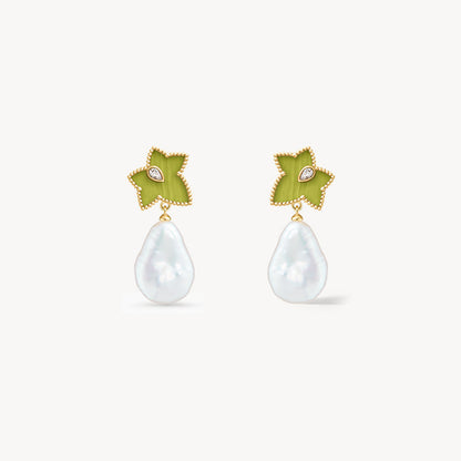 Lola Rose x AHALOLO Ivy Collection Green Calcite Drop Earrings with Freshwater Pearls