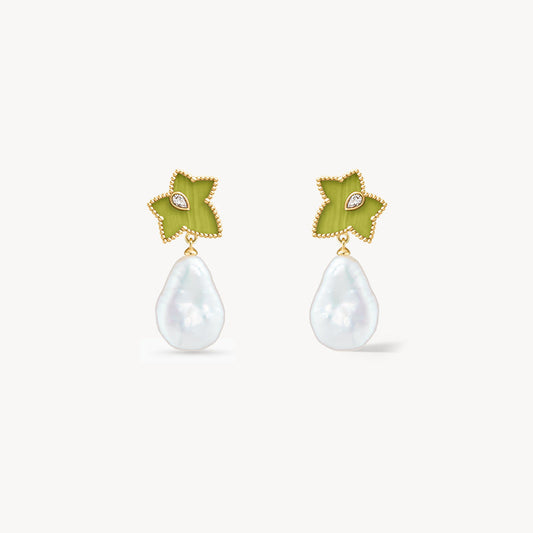 Lola Rose x AHALOLO Ivy Collection Green Calcite Drop Earrings with Freshwater Pearls