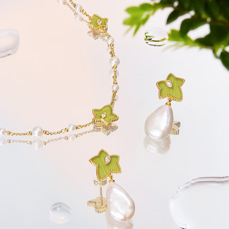 Lola Rose x AHALOLO Ivy Collection Green Calcite Drop Earrings with Freshwater Pearls
