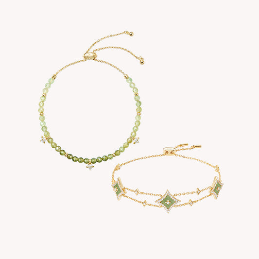 Heliocentric Green Garnet & Starry Aventurine Bracelet Gift Set