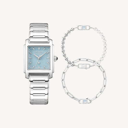 Urban Blue Quartzite Jade Watch & Bracelet Gift Set (2-Piece)