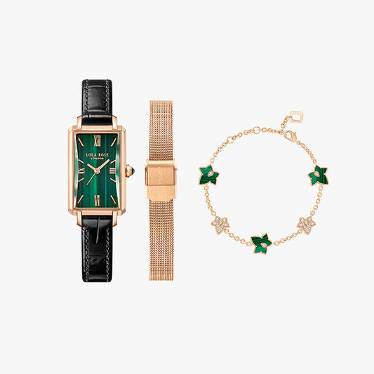 Slender Waist Malachite Watch with Two Straps & Bracelet Gift Set